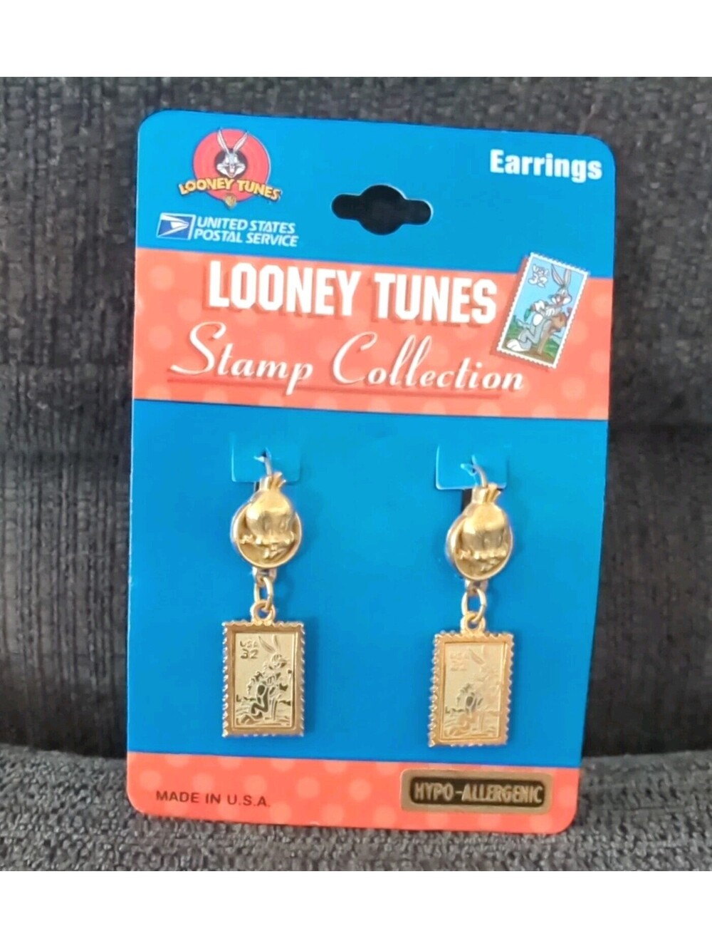 Looney Tunes Stamp Collection - Tweety Bird/ bugs Bunny  Clip-On Earring
